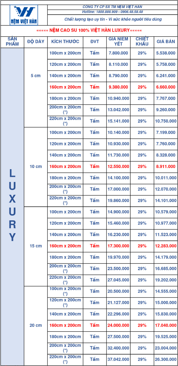 Nệm cao su Luxury